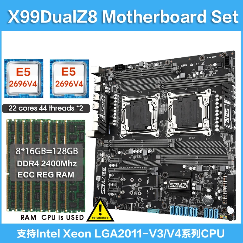 X99 Dual Z8 Motherboard Set With Intel Xeon E5 2696 V4 Dual CPU 8* 16GB 2400MH DDR4 ECC REG RAM Server Mainboard KIt
X99 Dual Z8 Motherboard Set With Intel Xeon E5 2696 V4 Dual CPU 8* 16GB 2400MH DDR4 ECC REG RAM Server Mainboard KIt