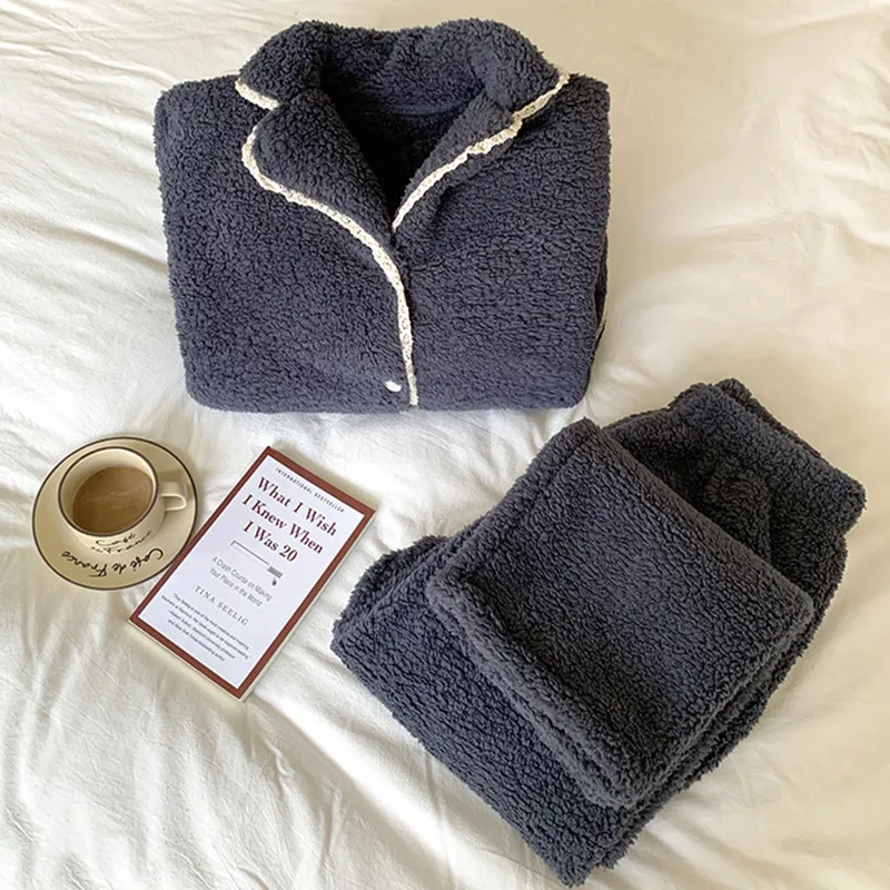 Fdfklak Winter Flannel Long Sleeve Pajamas For Women Thicken Cardigan Home Clothes Coral Velvet Sleepwear Warm Pijamas Set 
Fdfklak Winter Flannel Long Sleeve Pajamas For Women Thicken Cardigan Home Clothes Coral Velvet Sleepwear Warm Pijamas Set