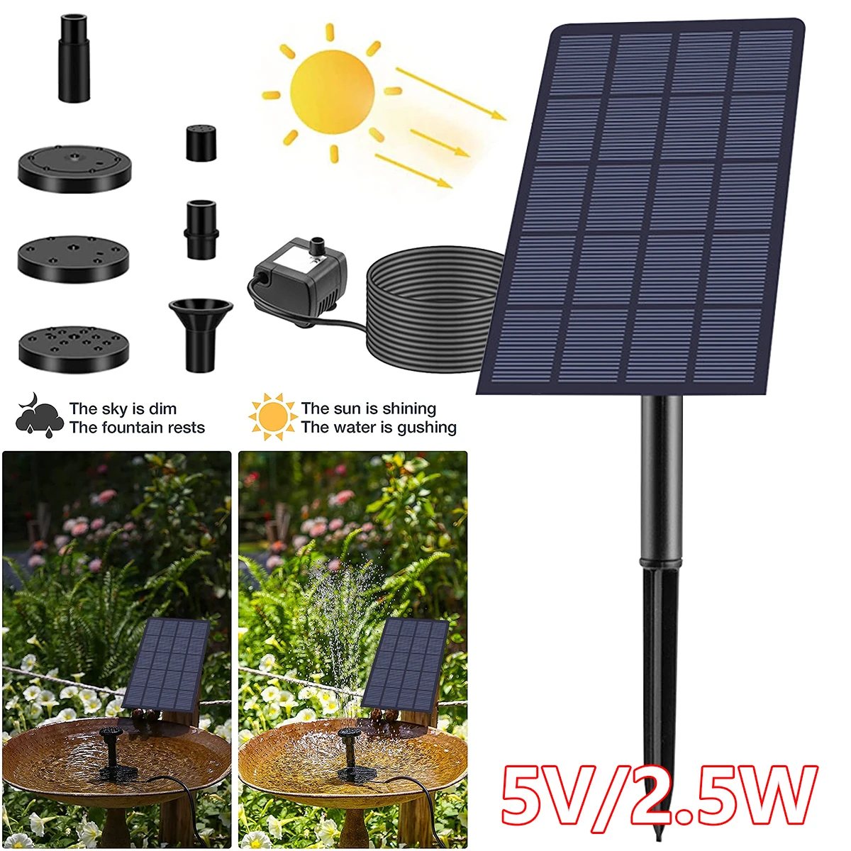Solar Fountain Pump 360° Rotatable Panel DIY Solar Water Pump Kit IP68 Waterproof Solar Powered Fountain for Garden Patio Decor
Solar Fountain Pump 360° Rotatable Panel DIY Solar Water Pump Kit IP68 Waterproof Solar Powered Fountain for Garden Patio Decor