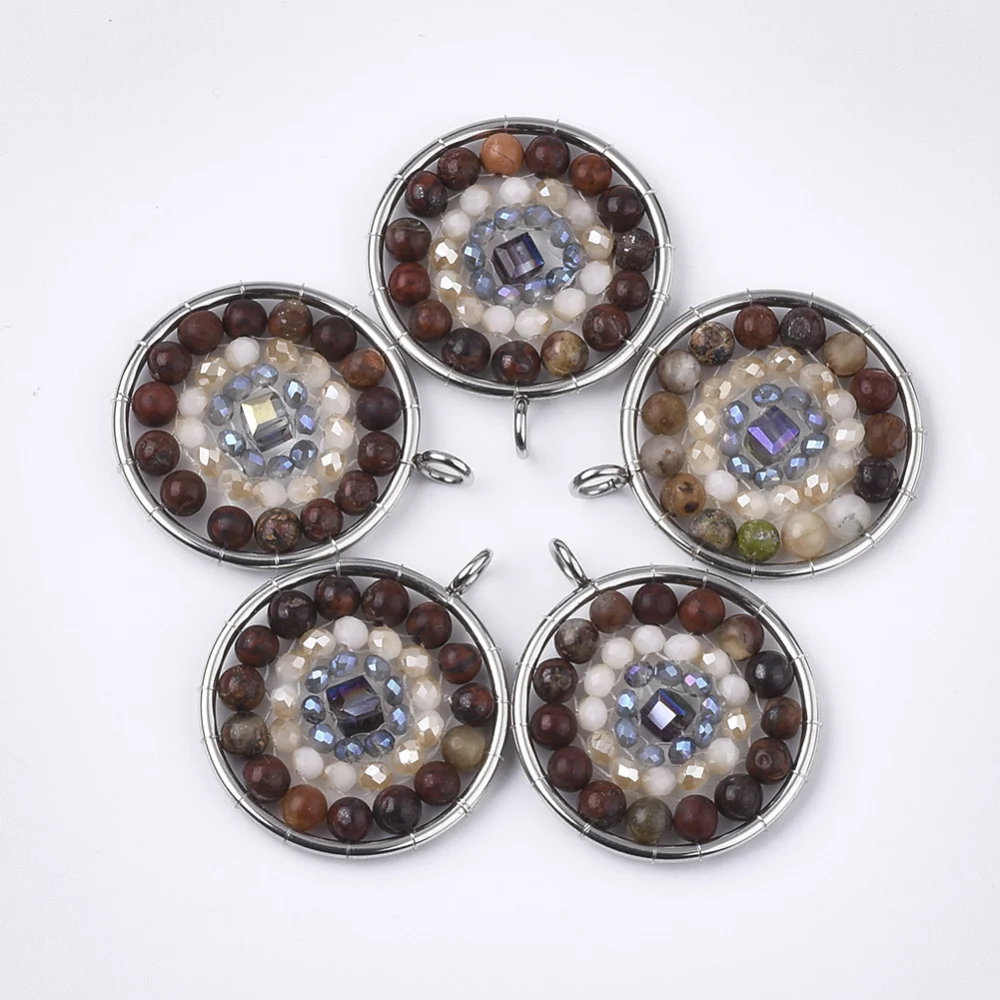 12pcs/lot Handmade 304 Stainless Steel Woven Pendants with Random Quantity Natural Picasso Stone & Glass Beads Flat Round
12pcs/lot Handmade 304 Stainless Steel Woven Pendants with Random Quantity Natural Picasso Stone & Glass Beads Flat Round