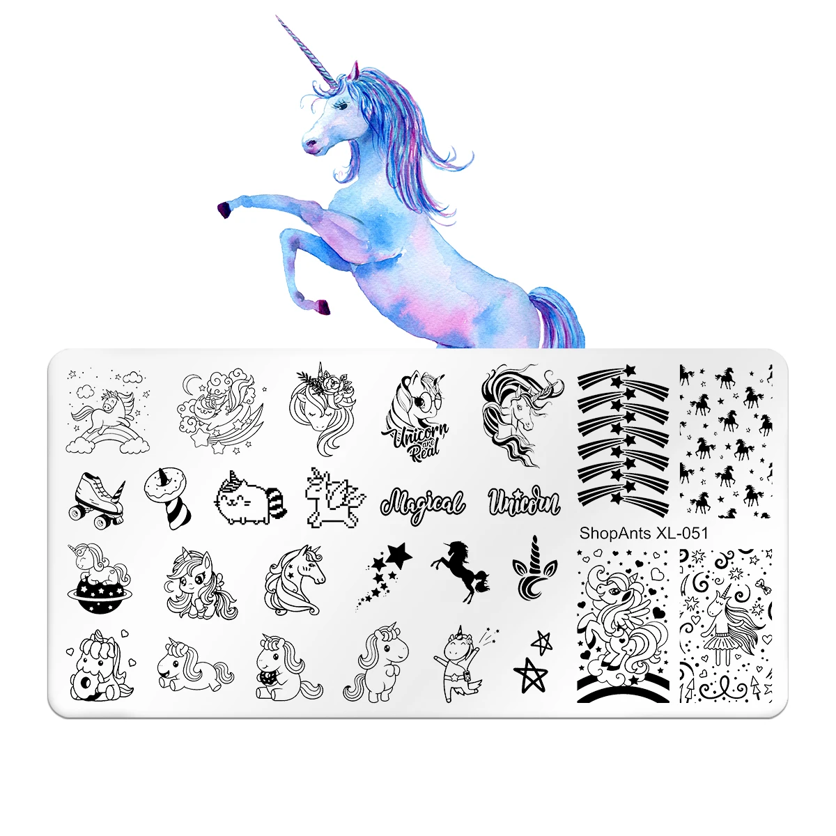 Stainless Steel Nail Stamping Plates Cute Cartoon Unicorn Stars Pattern Stencil DIY Print Nail Art Image Template ShopAants 051
Stainless Steel Nail Stamping Plates Cute Cartoon Unicorn Stars Pattern Stencil DIY Print Nail Art Image Template ShopAants 051