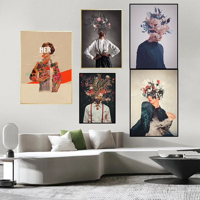 Настенная картина с абстрактными цветами для женщин, настенная Картина на холсте в скандинавском стиле, плакаты и принты для гостиной, украшение для дома