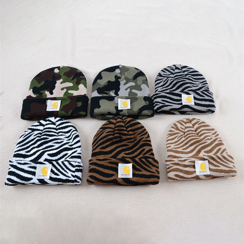 

Carhartt Wip New Unisex Camouflage Zebra Striped Beanie Winter Thickened Man Women Outdoor Casual Warm Knitted Hat