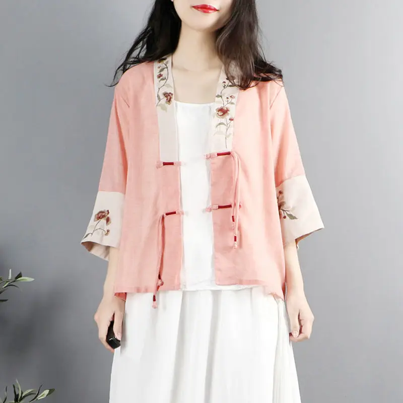 Chinese Style Hanfu Vintage Embroidery Literary Cotton Hemp Short Top Female Loose Cardigan Women Summer Thin Tea Clothes 2023
Chinese Style Hanfu Vintage Embroidery Literary Cotton Hemp Short Top Female Loose Cardigan Women Summer Thin Tea Clothes 2023