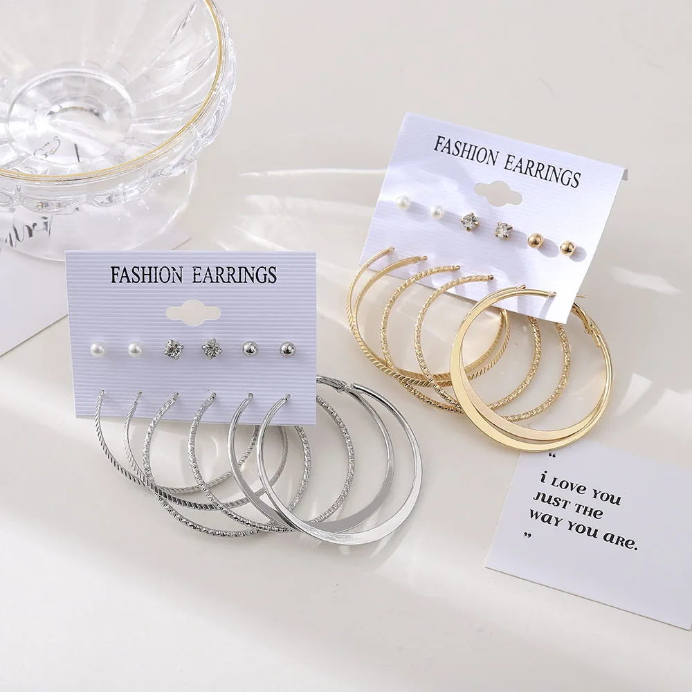 

6Pairs Simple Punk Hoop Earrings Set Big Circle Earrings Jewelry for Women Girls Ear Hoops Earring Round