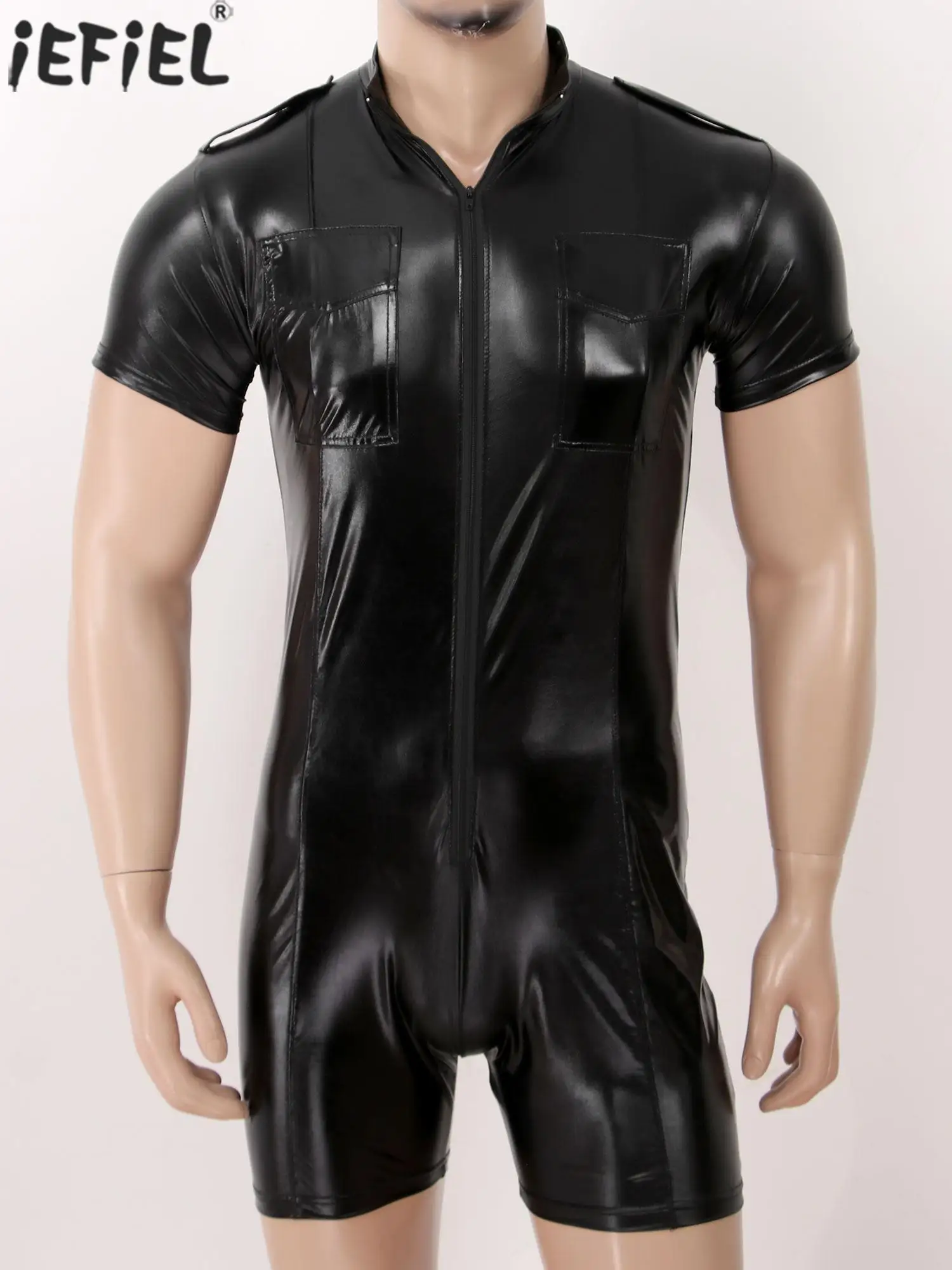 Mens Stand Collar Zipper Jumpsuits Wet Look Patent Leather Short Sleeve Bodysuit Club Stage Costume Sexy Jumpsuit
Mens Stand Collar Zipper Jumpsuits Wet Look Patent Leather Short Sleeve Bodysuit Club Stage Costume Sexy Jumpsuit