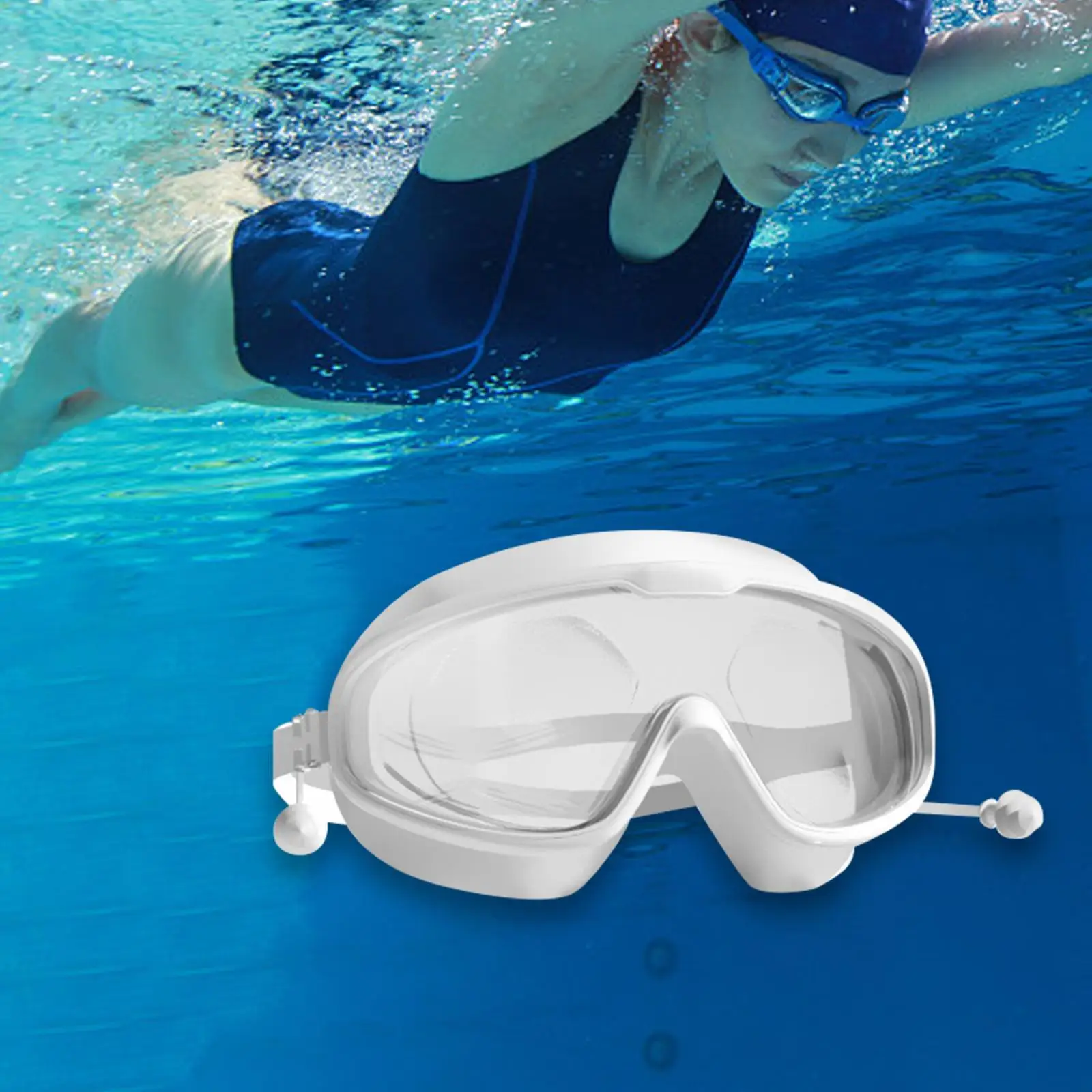 

Очки для плавания для близорукости, очки для плавания, прозрачные очки с затычками для ушей, удобные мужские и женские водонепроницаемые противотуманные очки для дайвинга
