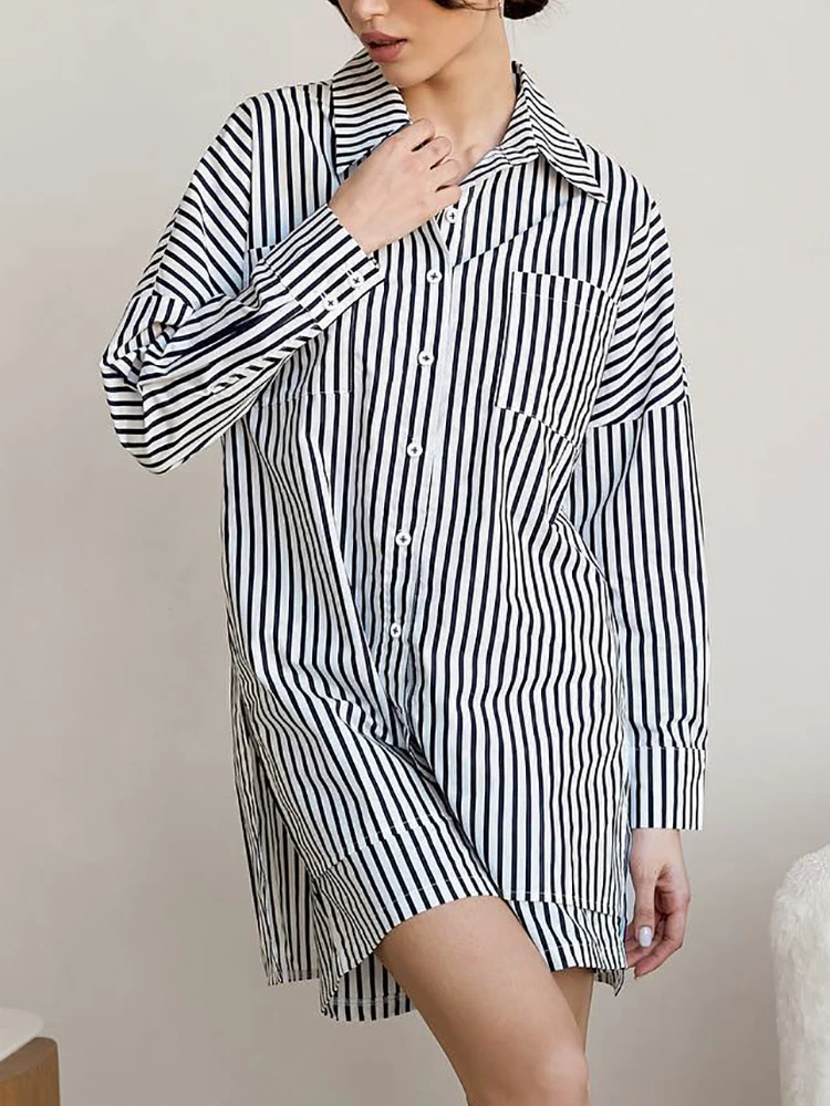 Пижама Linad Женская в полоску, комплект из 2 предметов, свободная пижама с длинным рукавом, повседневный домашний костюм с шортами, летняя одежда для сна 
Пижама Linad Женская в полоску, комплект из 2 предметов, свободная пижама с длинным рукавом, повседневный домашний костюм с шортами, летняя одежда для сна