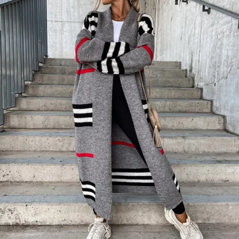 Office Lady Elegant Long Sleeve Tops Cardigan Fashion Patchwork Striped Sweaters Coats Women Casual Solid Long Knitted Outerwear
Office Lady Elegant Long Sleeve Tops Cardigan Fashion Patchwork Striped Sweaters Coats Women Casual Solid Long Knitted Outerwear