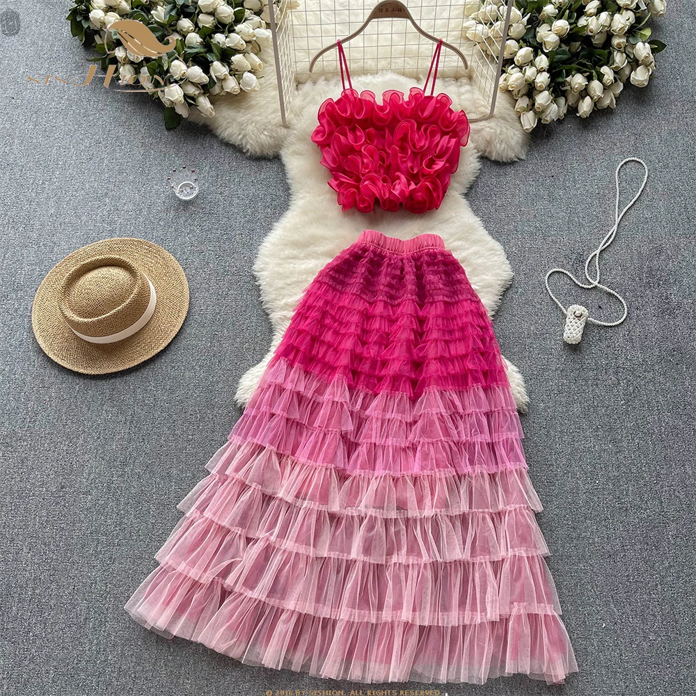 High-end Socialite Suit Female 3D Flower Pink Purple Net Gauze Camisole Vest Fairy Net Gauze Skirt Two-piece Set VD4116
High-end Socialite Suit Female 3D Flower Pink Purple Net Gauze Camisole Vest Fairy Net Gauze Skirt Two-piece Set VD4116