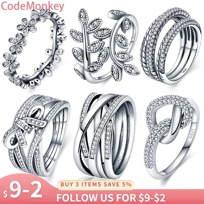 

CodeMonkey Authentic silver color Ring For Women Sparkling Leaves Silver Ring Zircon Jewelry For Women Wedding Gift R7114