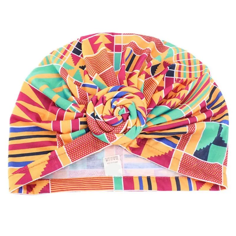 

Toddler Infant Baby Muslim Turban Cap Ethnic Colorful Floral Printed Beanie Headwrap Cute Spiral Twist Knotted Hat Drop Shipping