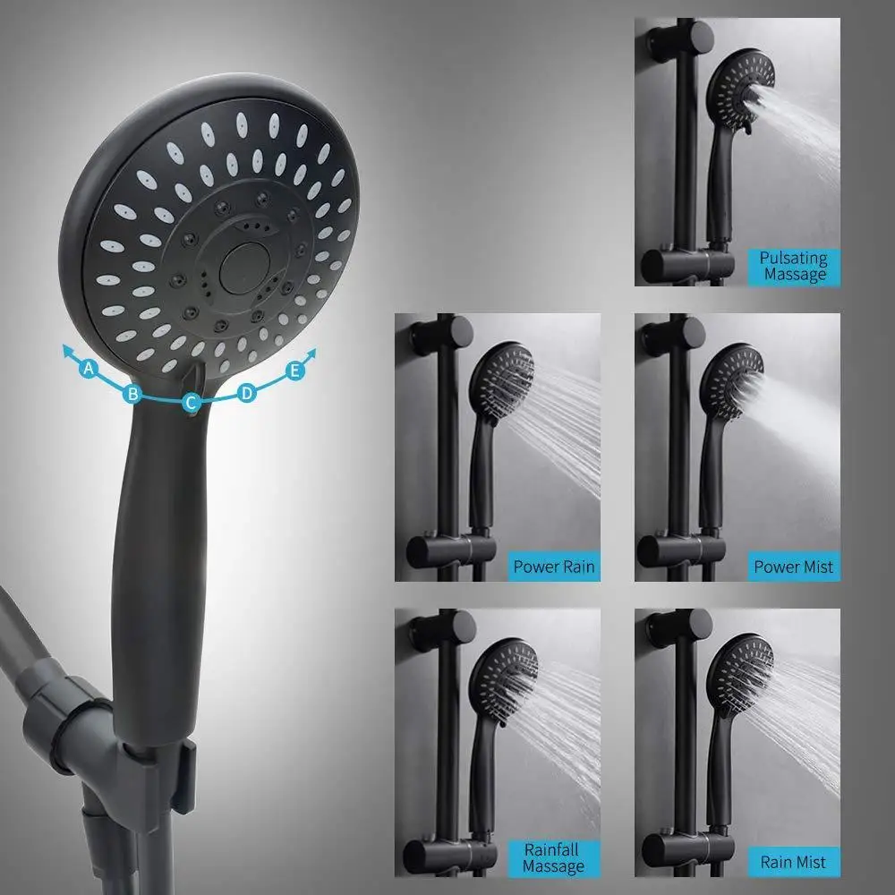 Matte Black Shower Head, 5 Spray Setting Hand-Held Shower Head High Pressure Water Saving
Matte Black Shower Head, 5 Spray Setting Hand-Held Shower Head High Pressure Water Saving