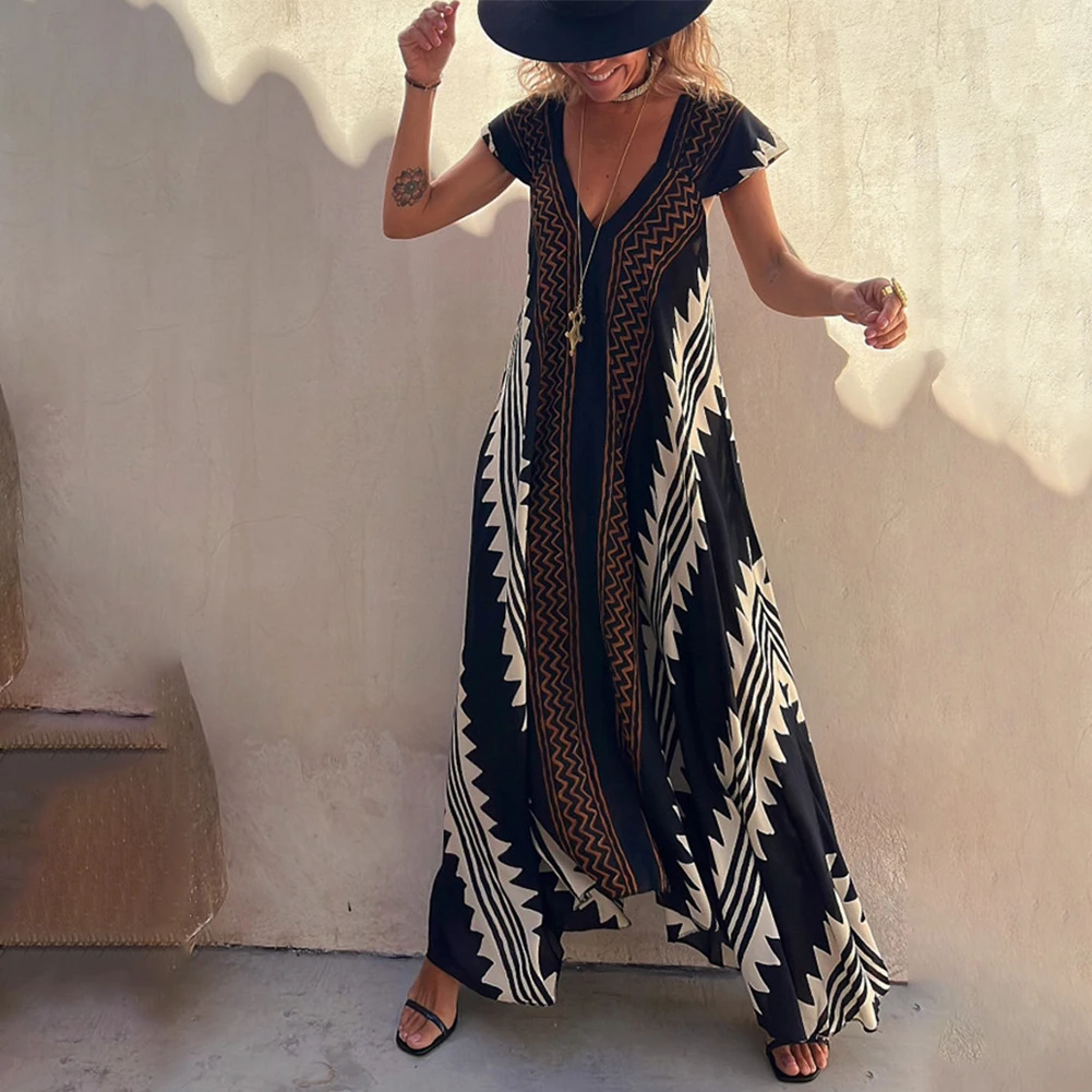 Casual Lady Bohemian V-Neck Beach Dress Women Retro Print Long Loose Patchwork Summer Fashion Short Sleeve Party Dress
Casual Lady Bohemian V-Neck Beach Dress Women Retro Print Long Loose Patchwork Summer Fashion Short Sleeve Party Dress