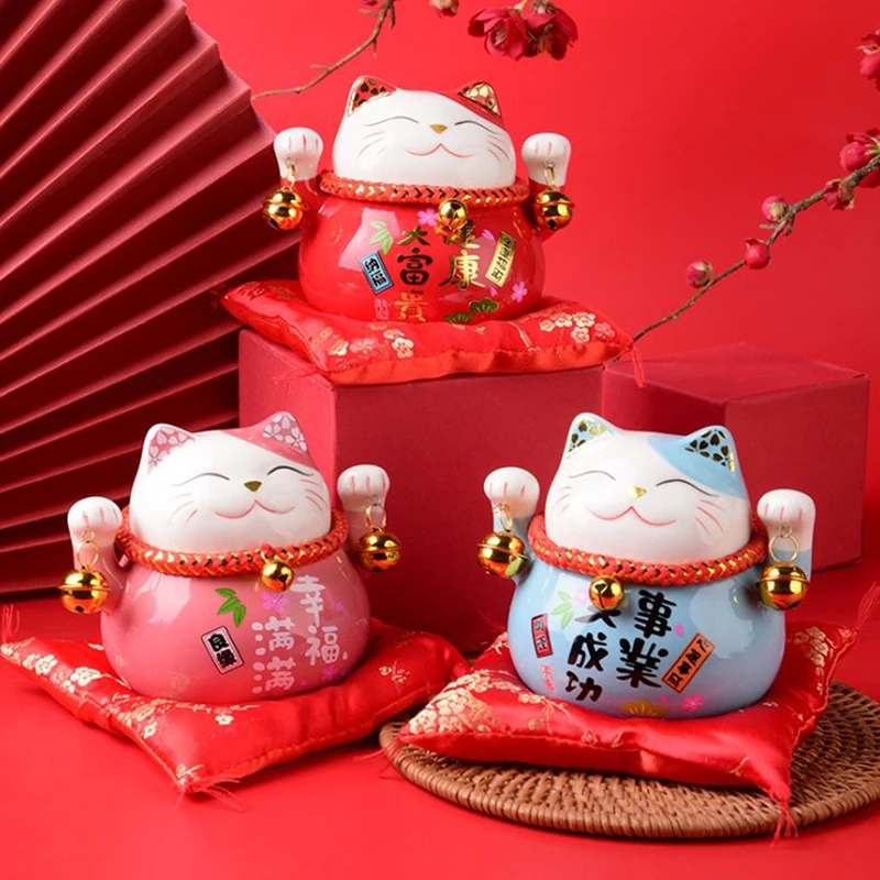 

4.5 inch Maneki Neko Porcelain Lucky Cat Home Decor Ornaments Fortune Cat contains Good Health and Win at work