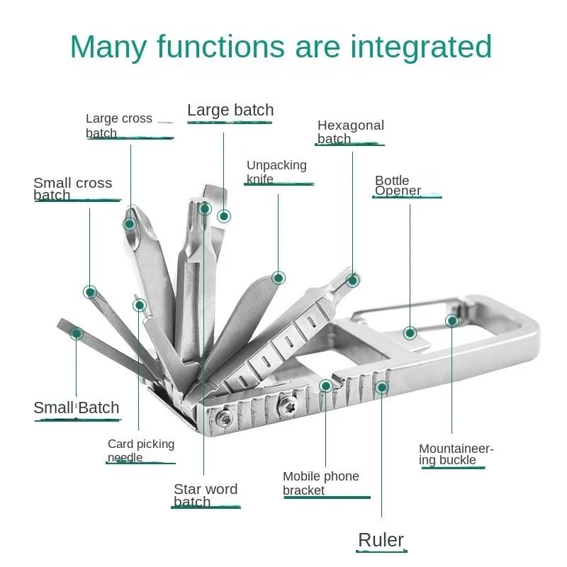 

Multifunctional Stainless Steel Combination Tool with Batch of Gadgets Mobile Phone Holder Folding Outdoor Bottle Opener