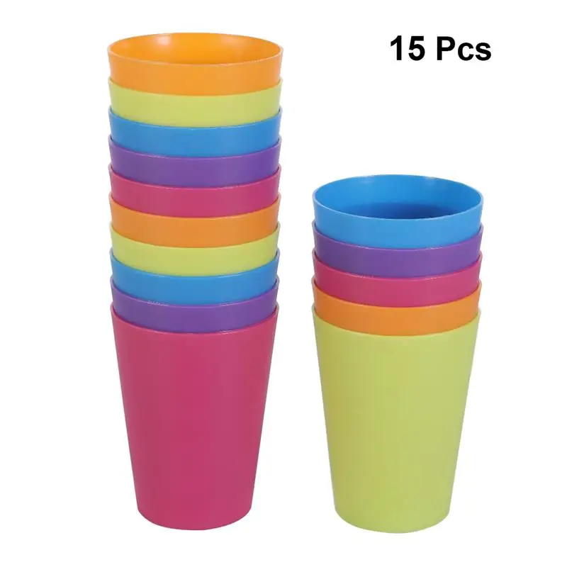 

15pcs Plastic Cups Home Beverage Drinking Cup Reusable Holiday Party Tableware and Party Supplies 101-200ml (Mixed Color)