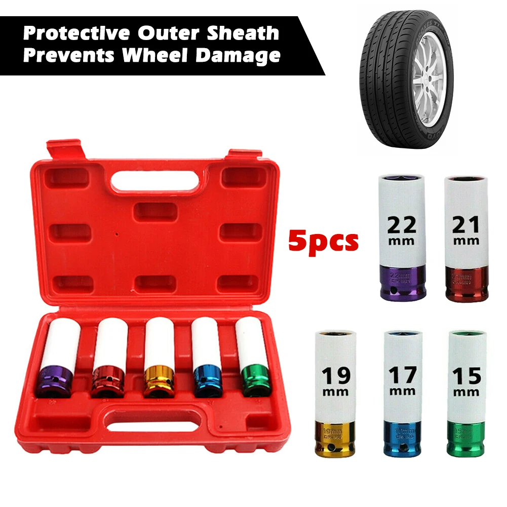 5pcs15-22mm Sleeve Alloy Wheel Nut Thin Wall Deep Impact Socket Set 1/2" Drive 15-22mm Tire Protection Auto Car Repair Tool Set
5pcs15-22mm Sleeve Alloy Wheel Nut Thin Wall Deep Impact Socket Set 1/2" Drive 15-22mm Tire Protection Auto Car Repair Tool Set