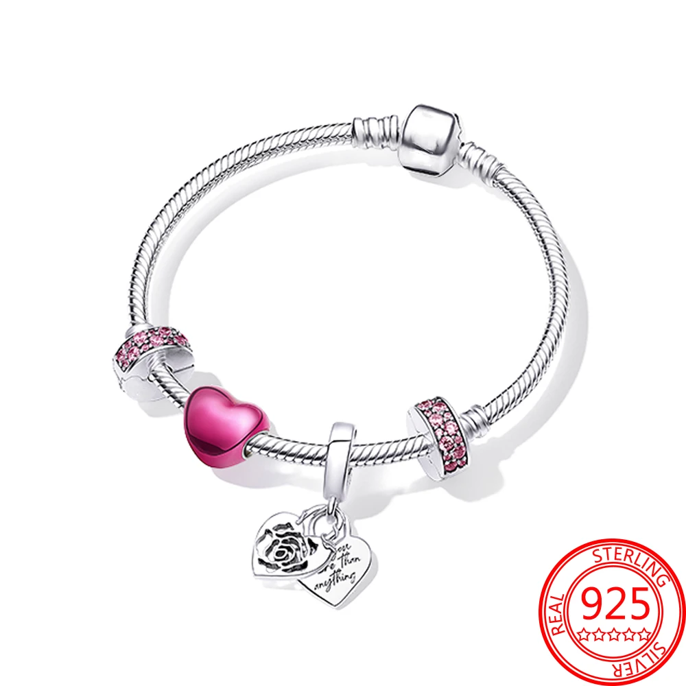 Original 925 Sterling Silver Pink Zircon Clip Love Beaded Rose Flower Pendant Bracelet Set Girl Jewelry Birthday Gift
Original 925 Sterling Silver Pink Zircon Clip Love Beaded Rose Flower Pendant Bracelet Set Girl Jewelry Birthday Gift