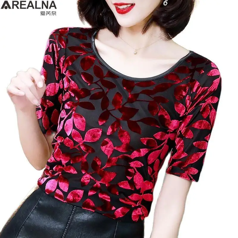 New Summer tops tshirts for women o-neck floral Velvet gauze t-shirt Short sleeve t shirt women sexy slim tee shirt femme M-3xl
New Summer tops tshirts for women o-neck floral Velvet gauze t-shirt Short sleeve t shirt women sexy slim tee shirt femme M-3xl