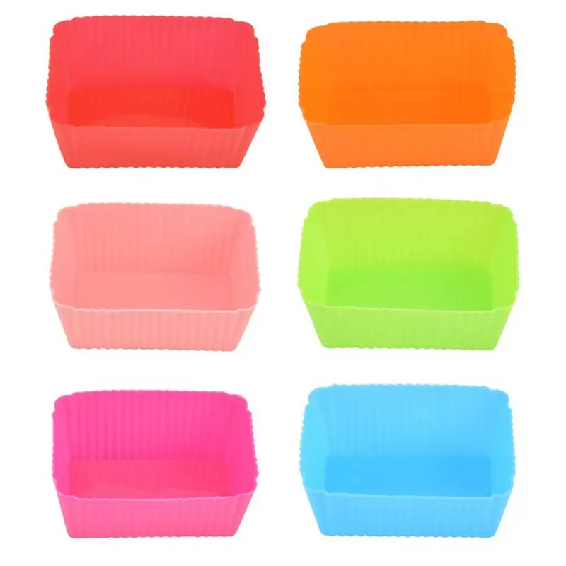 

6 PCS Cake Mold Silicone Rectangle Soft Muffin Cupcake Liner Bake Cup Mold Candy Mold Bakeware Baking Dish