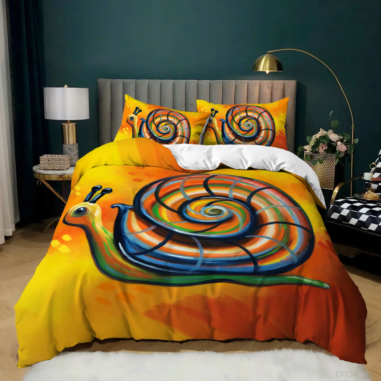 

Snail Duvet Cover Set King Size Reptile Colorful Snail Comforter Cover Twin for Teens Adults Microfiber Animal Theme Bedding Set