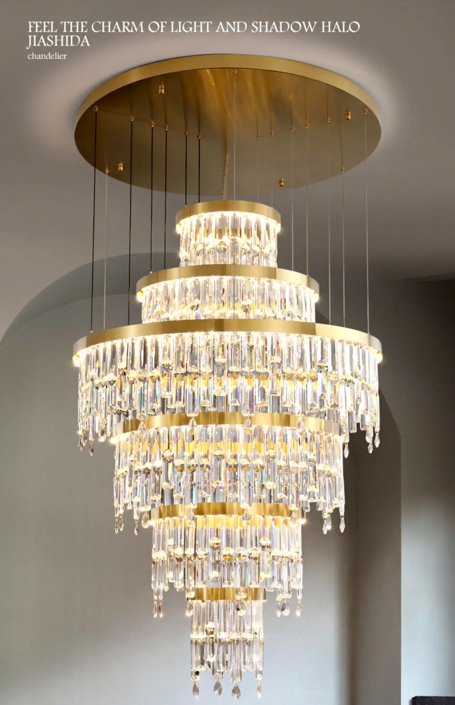 

Luxury K9 Crystal Chandelier Light LED Staircase Lights Gold Suspension Lamparas for Villa Hotel Lobby Home Decor Lighting