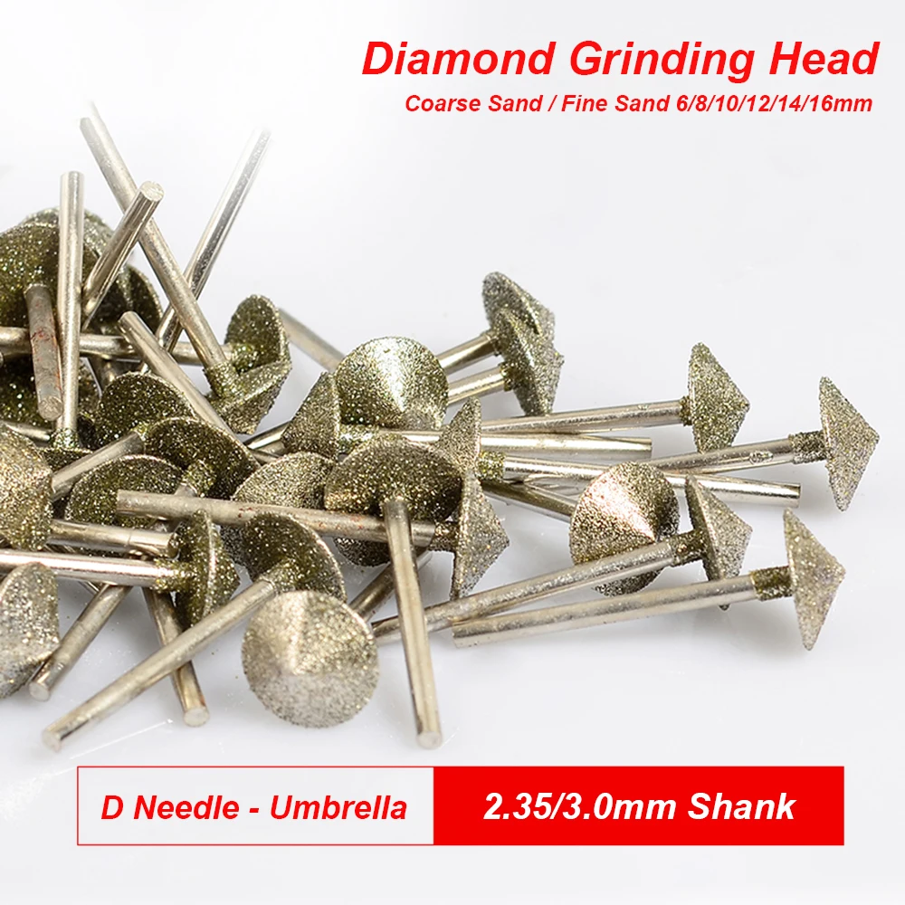 

10Pcs 6-16mm Umbrella Diamond Grinding Head Mounted Point Bit Burr Needle Polishing Abrasive Tool for Stone Jade Peeling Carving
