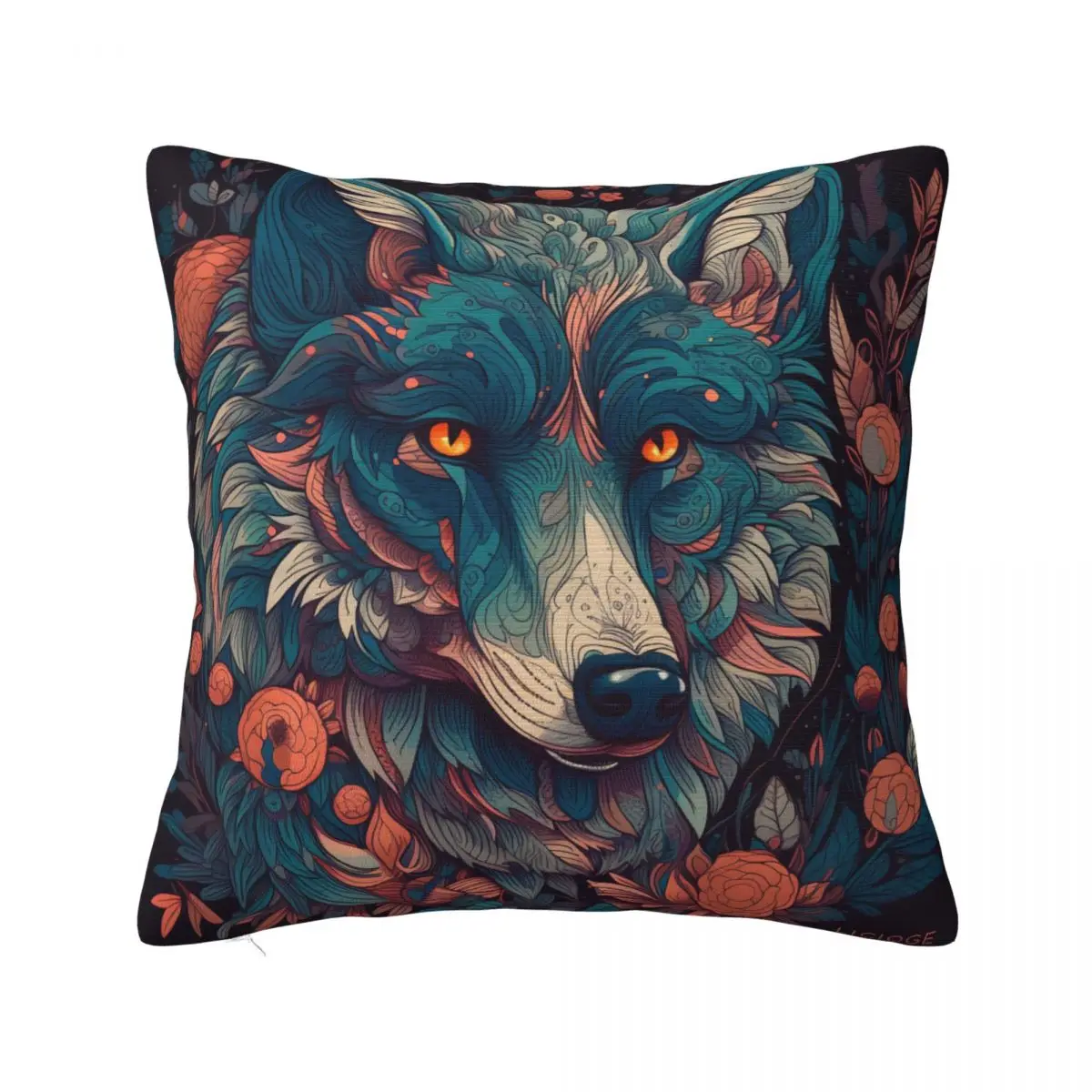 

Wolf Pillow Case Neon Colorful Painting Car Zipper Pillowcase Spring Modern Polyester Cover