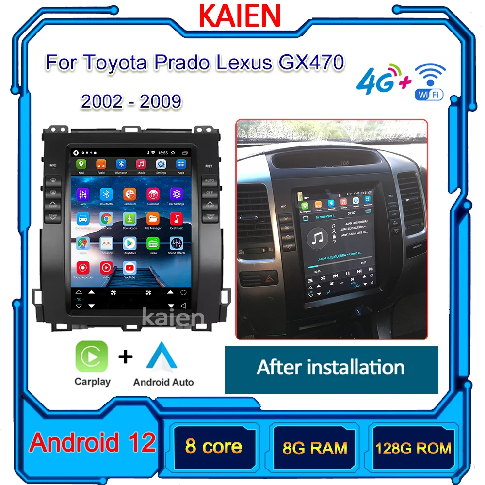 

KAIEN For Toyota Prado Land Cruiser Lexus GX470 2002-2009 Car Radio Android 12 Auto Navigation GPS Stereo Player DVD 4G WIFI DSP