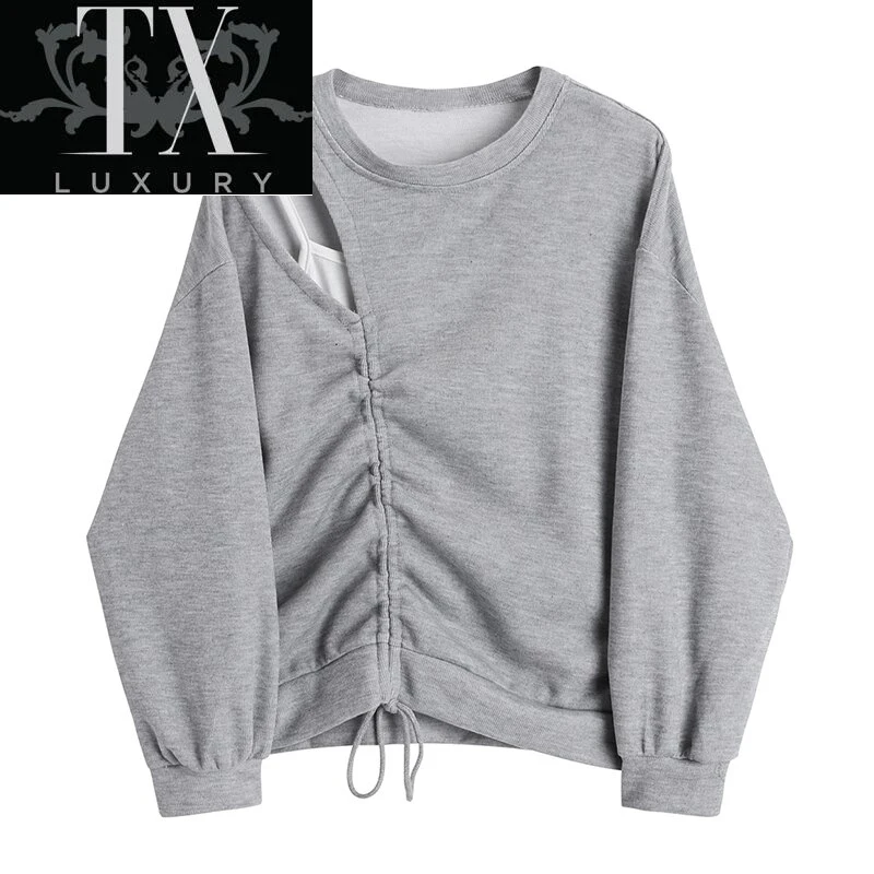 One-Shoulder Women's Pullover Sweatshirt Drawstring Lace-up Streetwear Spliced Jumper Sportswear Female Loose Rok Tide Tops
One-Shoulder Women's Pullover Sweatshirt Drawstring Lace-up Streetwear Spliced Jumper Sportswear Female Loose Rok Tide Tops