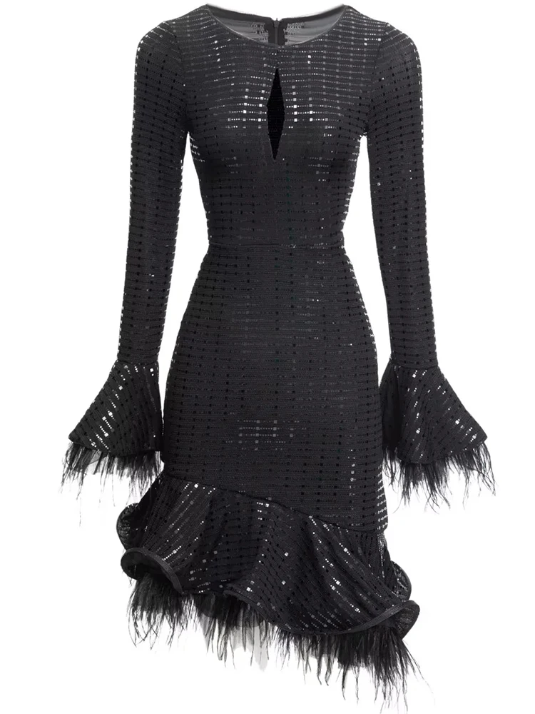 EFATZP Autumn Fashion Gorgeous Sequins Tassel Dress Women's Flare Sleeve Hollow out Balck Sexy Dresses
EFATZP Autumn Fashion Gorgeous Sequins Tassel Dress Women's Flare Sleeve Hollow out Balck Sexy Dresses