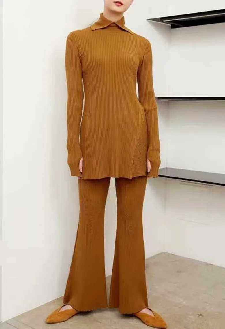 Early Spring Women Elastic Knit Suit High Lapel Pullover Sweater Top and Pants
Early Spring Women Elastic Knit Suit High Lapel Pullover Sweater Top and Pants