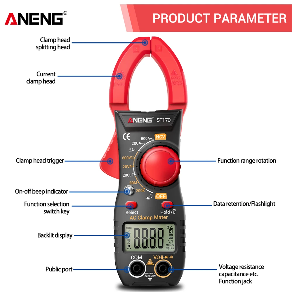 High Precision Digital Clamp Meter DC/AC Current Pliers Ammeter Voltage Tester 1999 Counts Car Amp Hz NCV Ohm Tester Multimeter
High Precision Digital Clamp Meter DC/AC Current Pliers Ammeter Voltage Tester 1999 Counts Car Amp Hz NCV Ohm Tester Multimeter
