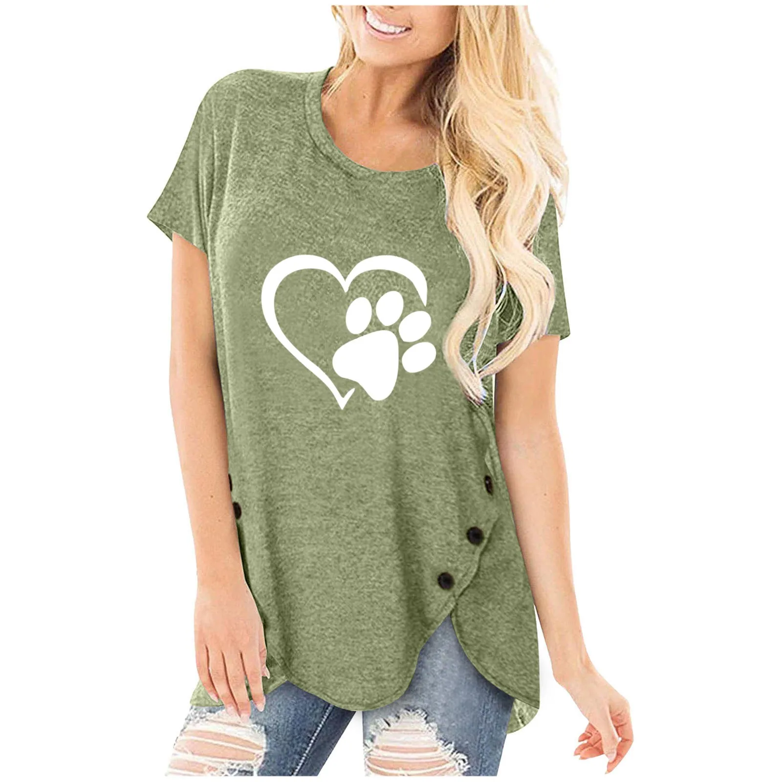 2021 Irregular Button Short Sleeve Round Neck Printed Women's T-Shirt L Color Floral Shirts Women
2021 Irregular Button Short Sleeve Round Neck Printed Women's T-Shirt L Color Floral Shirts Women