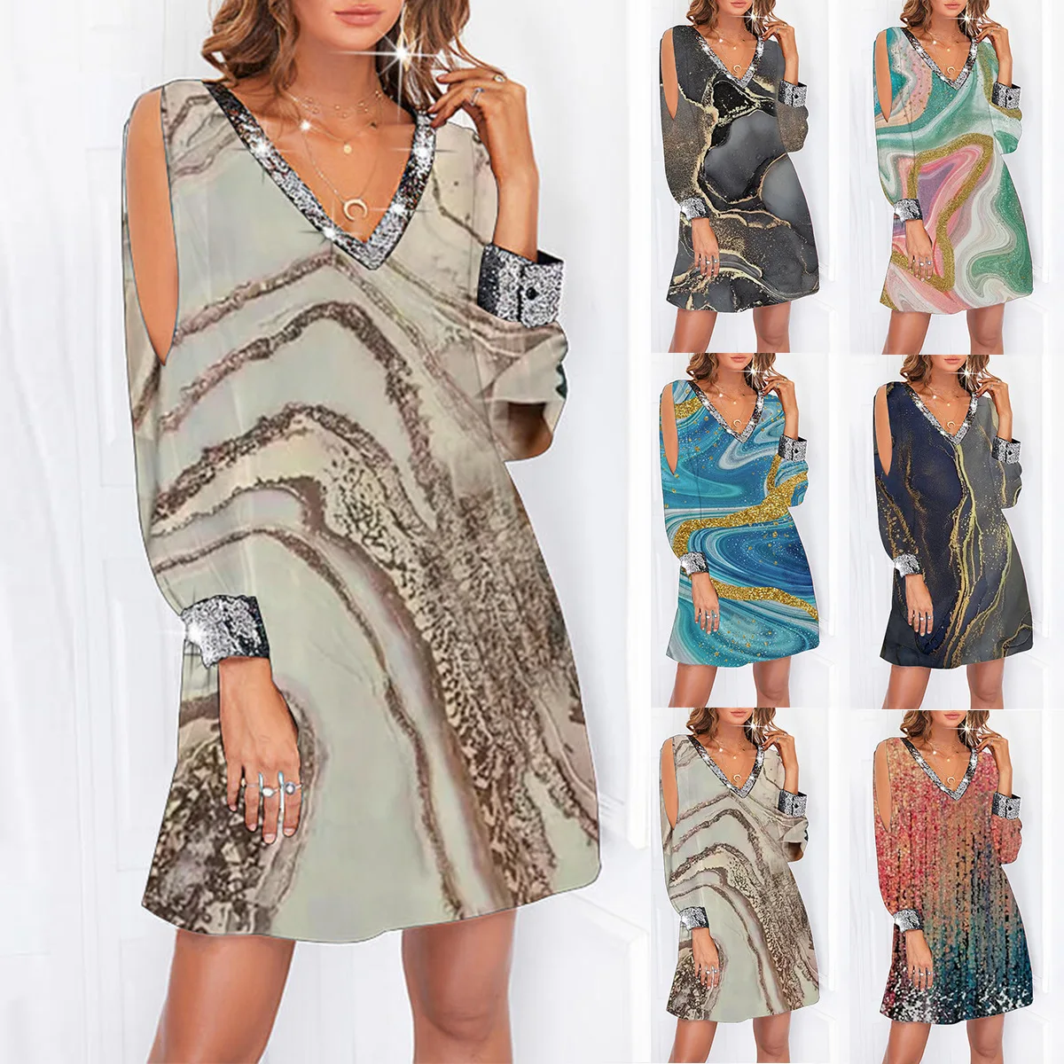 Women off Shoulder Sequin Patchwork Dress Elegant Office Lady Dress Chic Party Wrap Slim A-line Dress Vestidos
Women off Shoulder Sequin Patchwork Dress Elegant Office Lady Dress Chic Party Wrap Slim A-line Dress Vestidos