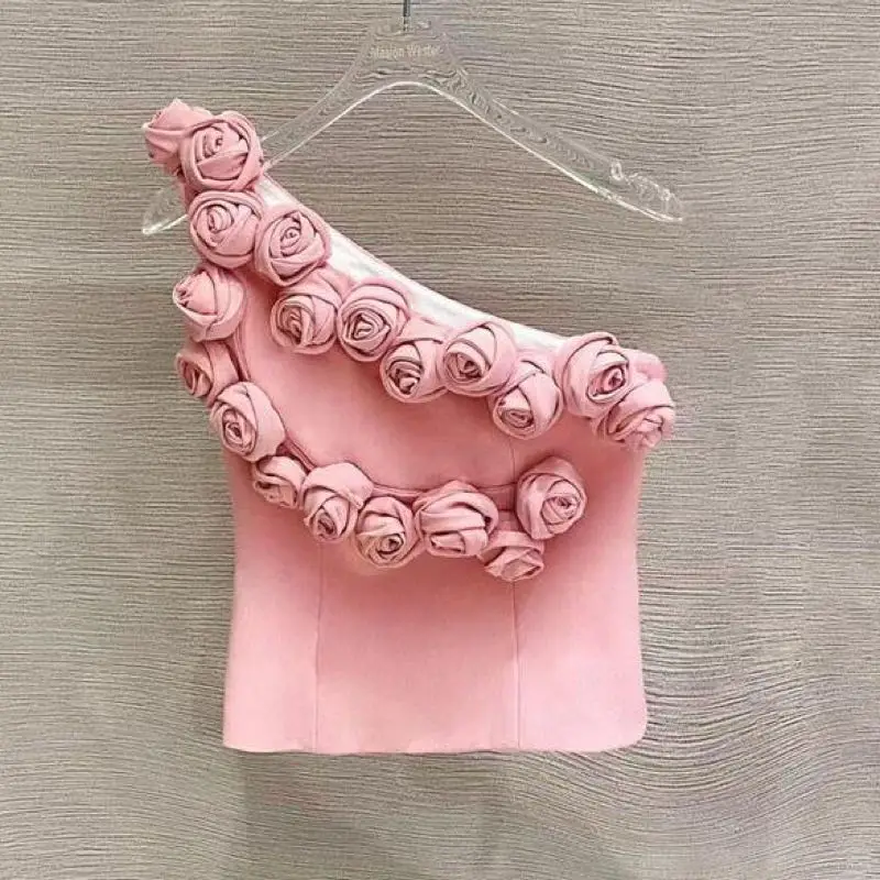 High Street 3D Flower Patchwork One-shuolder Vest Women's Pink Color Slim Elastic Tops Female 2023 Summer New Tank Top
High Street 3D Flower Patchwork One-shuolder Vest Women's Pink Color Slim Elastic Tops Female 2023 Summer New Tank Top