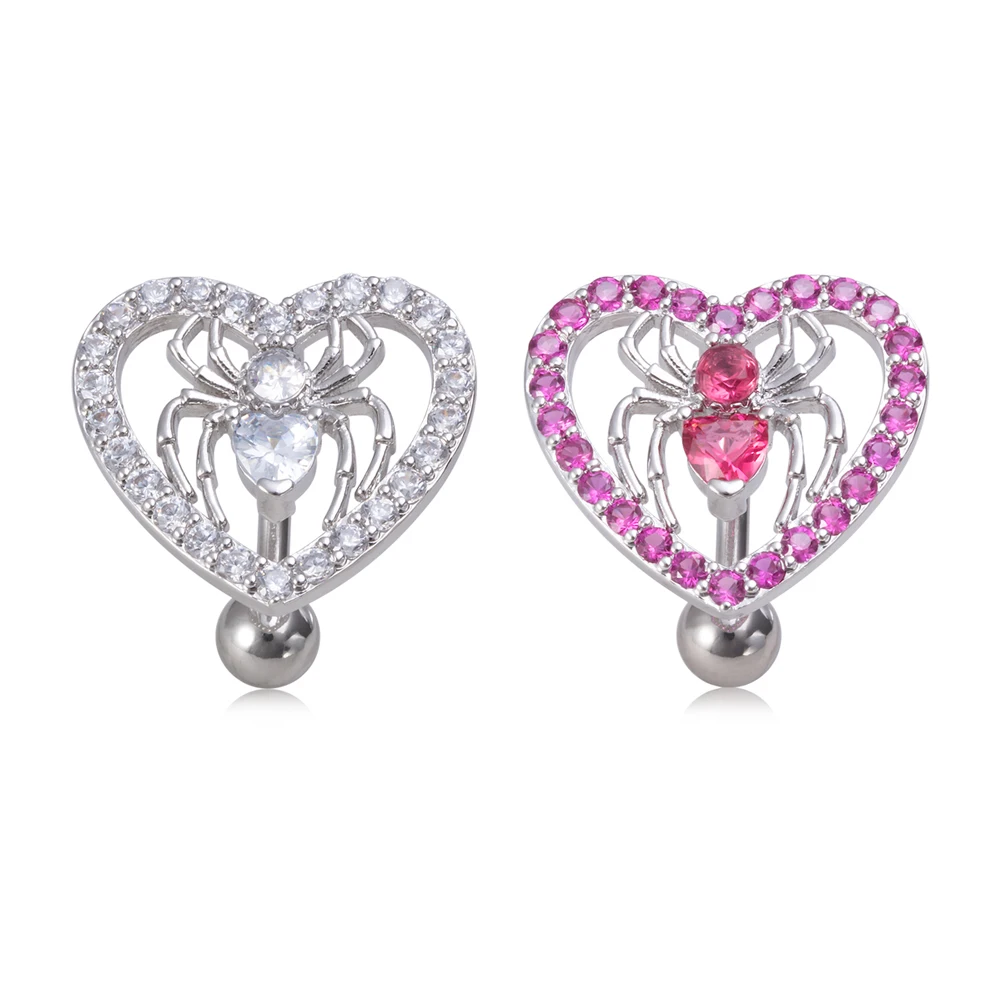 

1pc Clear Pink Zircon Reverse Curved Navel Piercing Women Body Jewelry 14G Heart Spider Surgical Steel Pierc Belly Button Rings