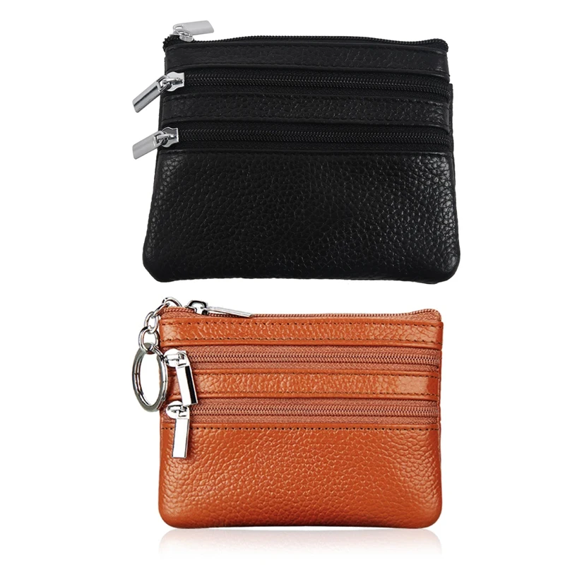 2x Leather Change Coin Purse with 4 Pockets and Keychain for Women Black & Brown
2x Leather Change Coin Purse with 4 Pockets and Keychain for Women Black & Brown