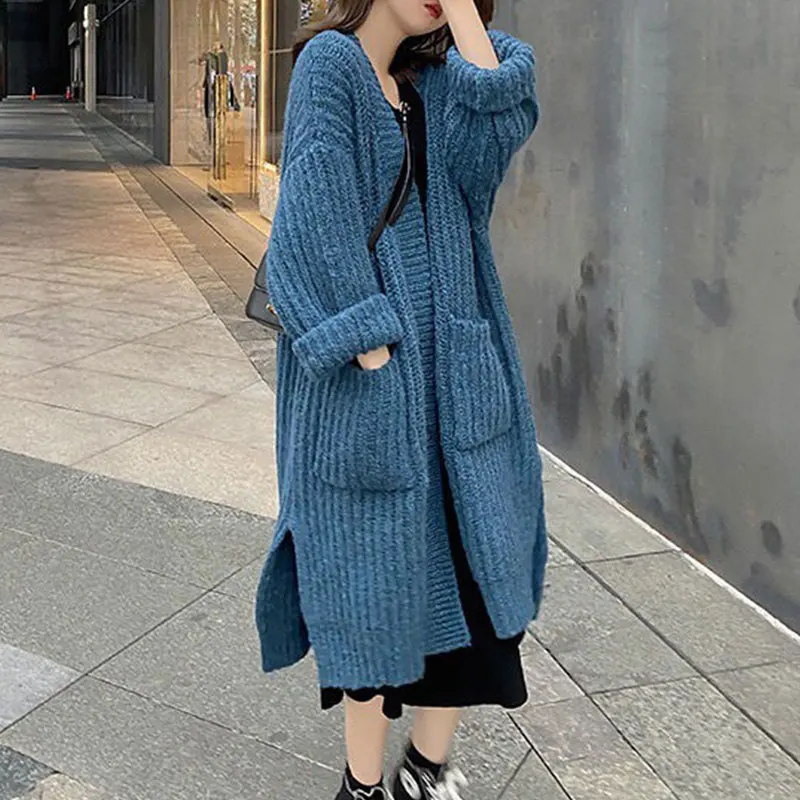 Женский длинный вязаный кардиган, синий утепленный корейский свитер с длинным рукавом, Серый кардиган большого размера на осень и зиму, 2022
Женский длинный вязаный кардиган, синий утепленный корейский свитер с длинным рукавом, Серый кардиган большого размера на осень и зиму, 2022