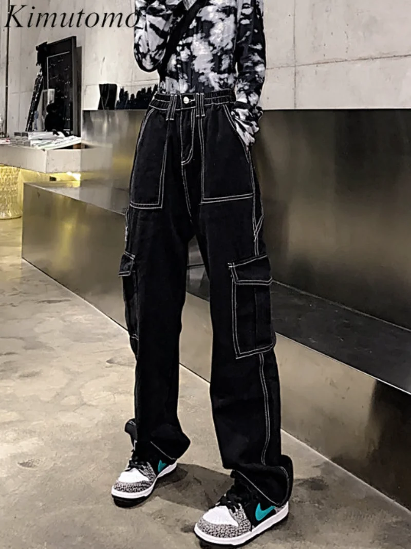 Винтажные свободные прямые драпированные брюки Kimutomo, женские шикарные широкие брюки с высокой талией и карманами 
Винтажные свободные прямые драпированные брюки Kimutomo, женские шикарные широкие брюки с высокой талией и карманами