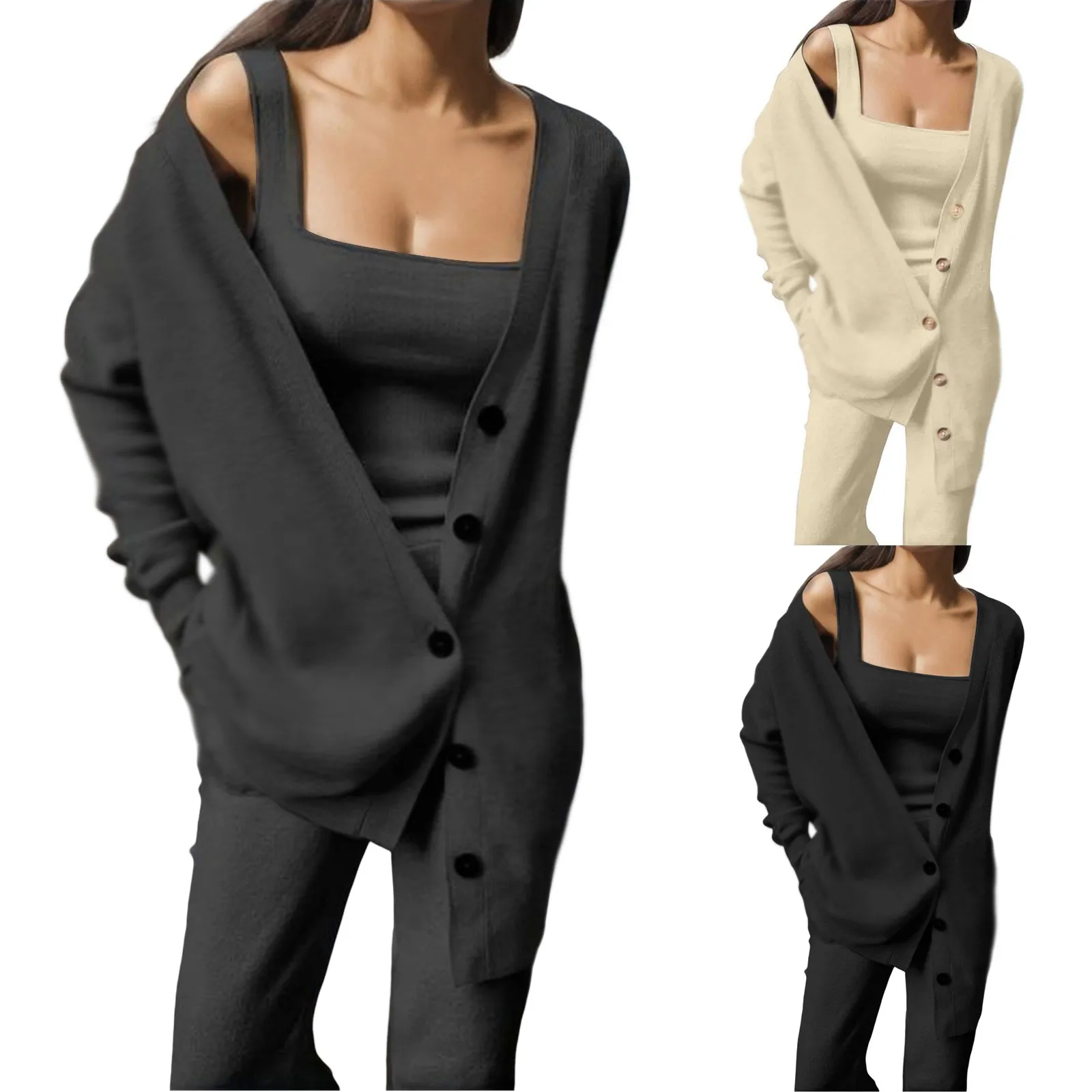 Женский трикотажный комплект из трех предметов, весна-осень, новинка, однотонный кардиган, пальто, топ на бретелях, длинные штаны, женский спортивный костюм
Женский трикотажный комплект из трех предметов, весна-осень, новинка, однотонный кардиган, пальто, топ на бретелях, длинные штаны, женский спортивный костюм