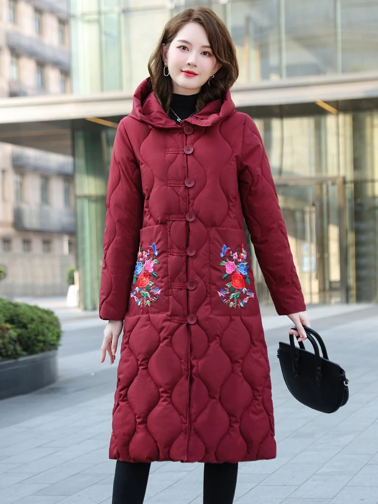 2022 Chinese Style Women Winter Long Parka Hooded Embroidery Big Pockets Padded Elegant Female Coat Jacket
2022 Chinese Style Women Winter Long Parka Hooded Embroidery Big Pockets Padded Elegant Female Coat Jacket