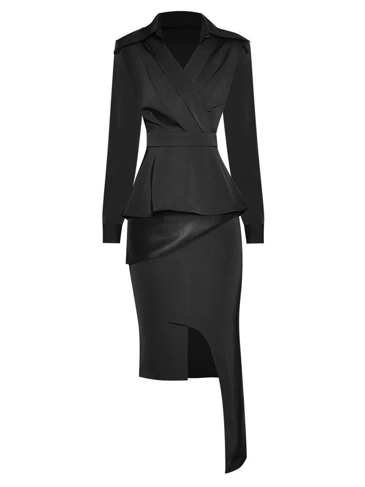 Designer Runway Spring New Fashion Office Long Sleeve Tops Irregular Pencil Skirt Casual Elegant High Quality Black Women's Sets 
Designer Runway Spring New Fashion Office Long Sleeve Tops Irregular Pencil Skirt Casual Elegant High Quality Black Women's Sets