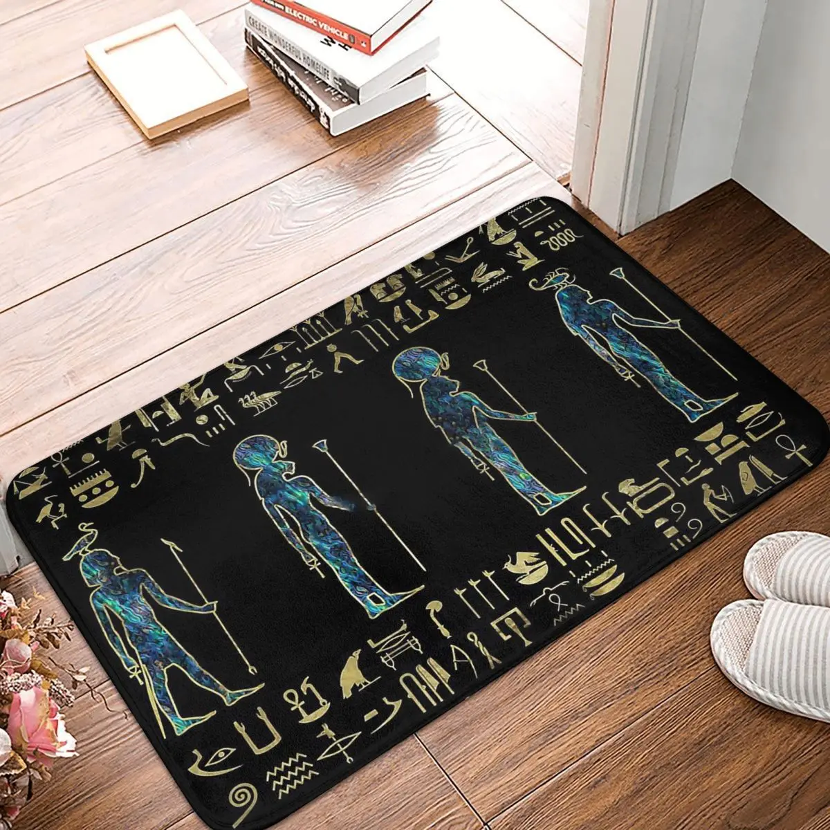 

Egyptian Mythology Ancient Egypt Gods Atum Horus Osiris Anti-Slip Doormat Living Room Mat Ornament Gold And Abalone Floor Carpet