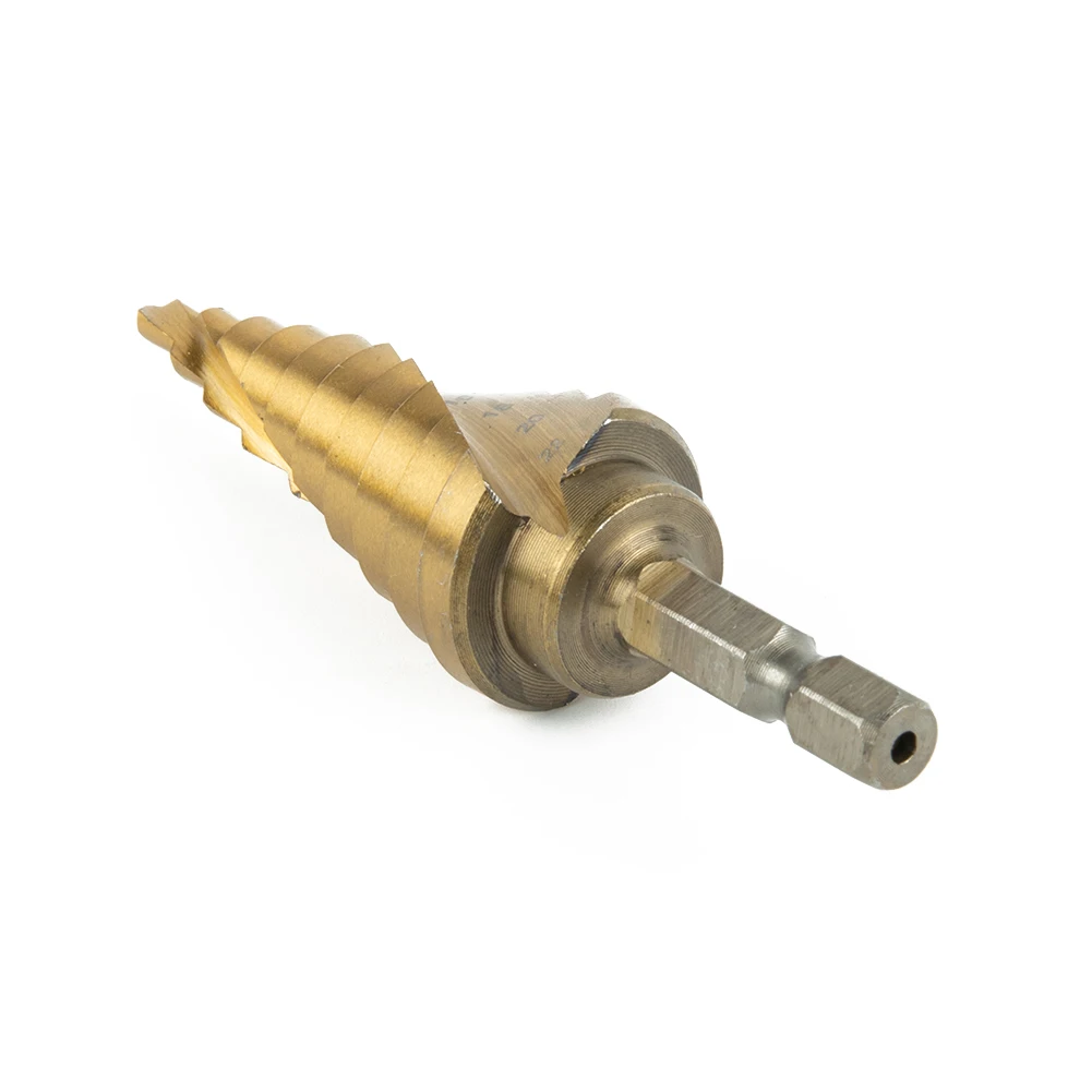 Titanium Coated Step Drill Bit Drill Bit Gold Insulation Boards Sheet Iron Plate Spiral Fluted Step Cone 4-22mm
Titanium Coated Step Drill Bit Drill Bit Gold Insulation Boards Sheet Iron Plate Spiral Fluted Step Cone 4-22mm