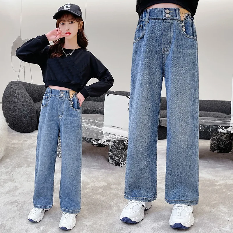 2022 Spring Autumn Teens Girls Blue Jeans Leisure Fashion Wide Leg Pants Kids Child High Waist Trousers 6 9 8 10 12 14 Years Old
2022 Spring Autumn Teens Girls Blue Jeans Leisure Fashion Wide Leg Pants Kids Child High Waist Trousers 6 9 8 10 12 14 Years Old