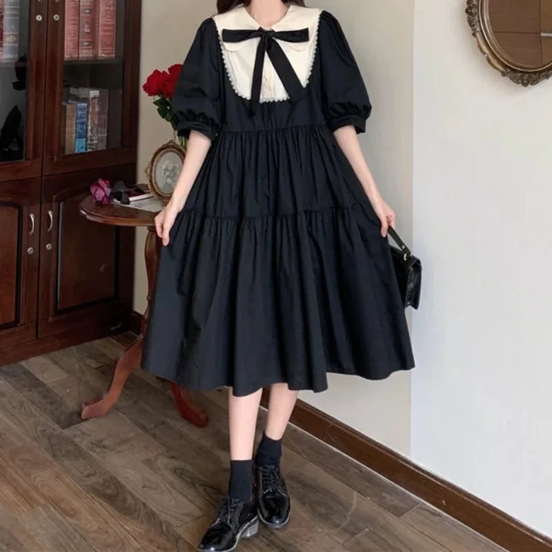 

Осеннее новое черное платье Kawaii Lolita Sen Girl милое кукла Лолита с воротником платья с пышными рукавами 2022 модная женская одежда
