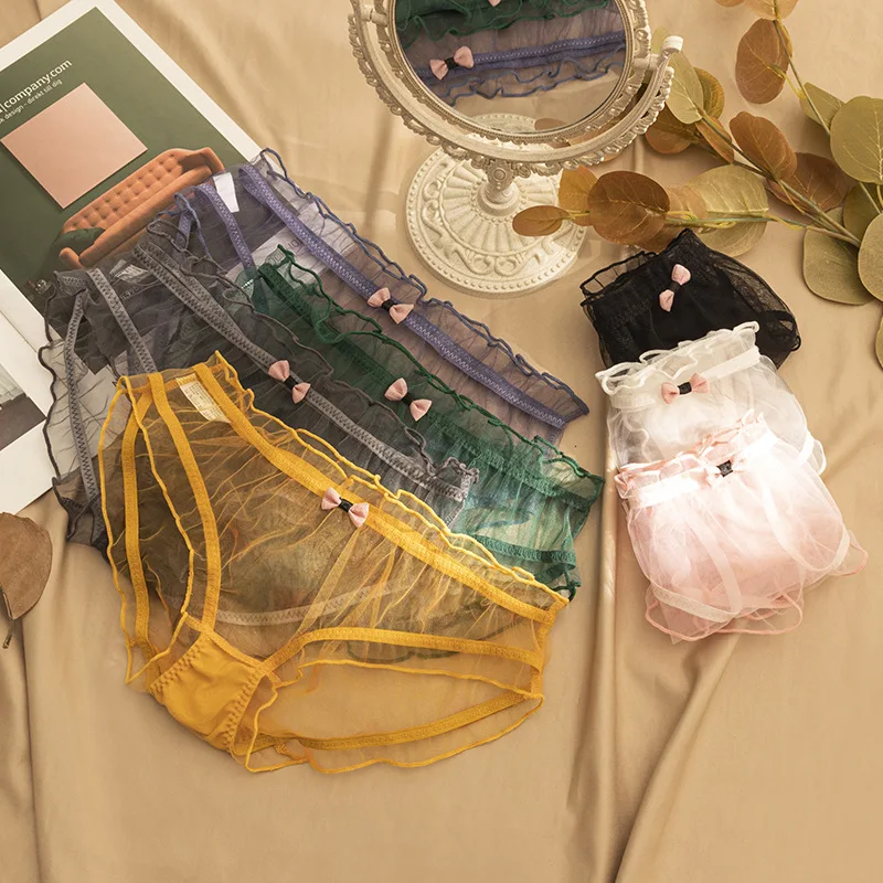Transparent mesh underwear pure sexy girls' glass yarn high elastic pants head Ruffle careful machine low waist briefs
Transparent mesh underwear pure sexy girls' glass yarn high elastic pants head Ruffle careful machine low waist briefs