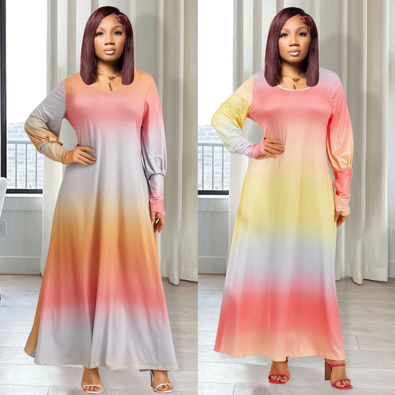 Elegant Women's Dress Autumn and Winter Fashion Casual Gradual Mixed Color Large Dress Women
Elegant Women's Dress Autumn and Winter Fashion Casual Gradual Mixed Color Large Dress Women